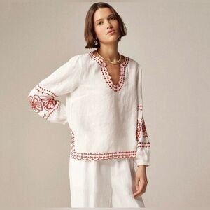J.Crew Bungalow Embroidered Linen Top, Size M